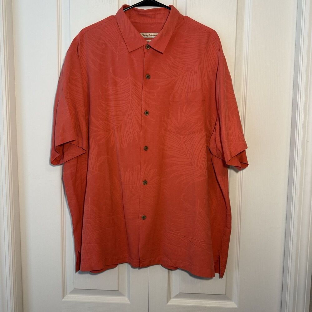 Tommy Bahama Mens XXL 100% Silk Coral Camp Shirt Short Sleeve Tropical
